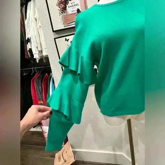 SUGARLIPS Quinley Ruffle Sweater In Kelly Green Size Small - Picture 6 of 10